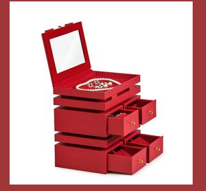 Çin tarzı high-end kırmızı ahşap hediye kutusu çift katmanlı çift mutluluk yaratıcı saklama kutuları güzel dekoratif sandık - 24 * 17 * 26 cm