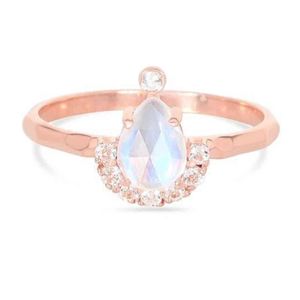 10K/14K/18K Gold Jewelry Faceted Healing Rainbow Moonstone Art Deco Engagement Ring