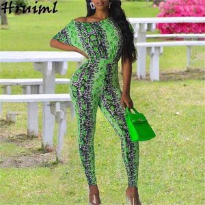 Kvinnor Jumpsuits Summer Print One Shoulder Romper Womens Fashion Bodysuit Drop Green Skinny Overaller Playsuit 210513