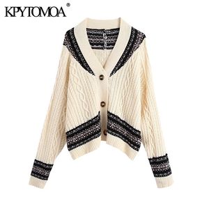 Women Fashion Oversized Jacquard Cable-knit Sweater V Neck Long Sleeve Female Pullovers Chic Tops 210420