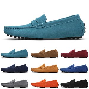 Cheaper Non-Brand men casual suede shoes black dark blue wine red gray orange green brown mens slip on lazy Leather shoe 38-45