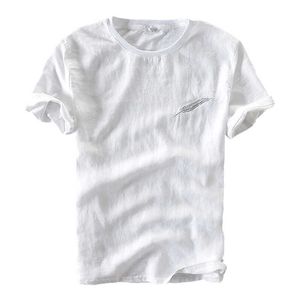 Fjäder grafisk t-shirts för män kortärmad bomull linne vit tee lös casual man kläder 210601