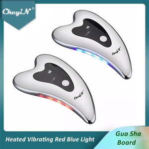 CkeyiN Heated Vibrating Massager Electric Gua Sha Board Red Blue Light Therapy Scraping Plate Face Lifting Slimming 48 220216