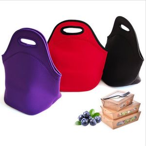 Sacos de almoço de cor sólida Bolsas de piquenique ao ar livre neoprene com zíper isolado cooler caixa de jantar eco-friendly tote pacote para estudante