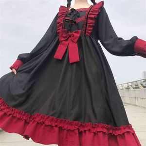 Japanska Harajuku Gothic Bandage Bow Splice Dress Sweet Lolita Girl Cosplay Kawaii Ruffle Party 210623