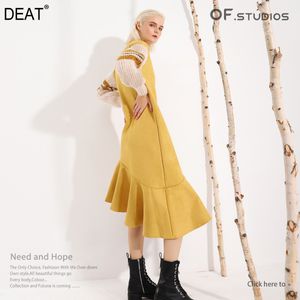 春と夏のファッションのカジュアルな色の緩いハイウエストフリルスエードニット長袖ドレス女性SH652 210421