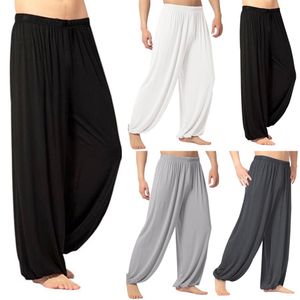 Calças de yoga dos homens casuais cor sólida calças largas dança do ventre yoga harem calças calças moletom na moda solto roupas de dança S-3XL