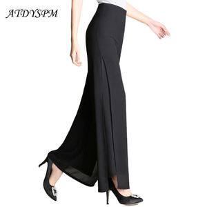 Eleganckie szerokie spodnie do kobiet dla kobiet Letnie spodnie Szyfonowe High Waist Slit Casual Streetwear Dance Q0801