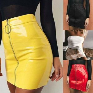 Skirts Arrival Women Skirt Zipper PU Leather Pencil High Waist Mini Sexy Bodycon Office Lady 5 Colors