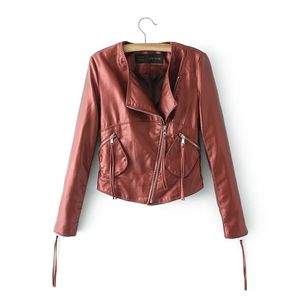 vintage women short jackets autumn slim ladies brown coats female PU leather jacket girls fashion faux chic 210427