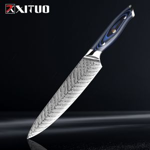 XITUO High Quality 8"inch Damascus Chef Knife AUS10 Stainless Steel Kitchen Knife Japanese Santoku Cleaver Meat Slicing Knife