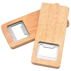 Apribottiglie di birra in legno Manico in legno Cavatappi Acciaio inossidabile Apribottiglie quadrati Bar Accessori da cucina Regalo