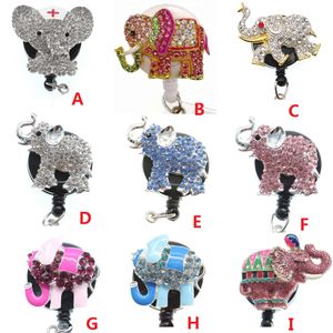 Atacado Chaveiro Mix Lovely Kids Prata Multicolor Strass Elefante Aniaml Retrátil ID Crachá Porta Carretel Para Enfermeira