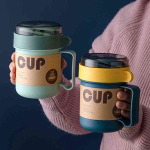 Portable Breakfast Cup Multifunction Oatmeal Cup Cereal Nut Yogurt Mug Snack Cup Microwave with Lid Spoon Lunch Box 211223