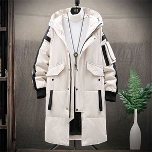 Caldo uomo spesso piumino d'anatra bianco piumino con cappuccio piumino cappotto invernale uomo casual lungo parka soprabito esterno multi-tasca 211204