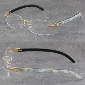 Óculos de qualidade branco interno preto chifre de búfalo homem mulher óculos de madeira original 18k armação de óculos sem aro 8200757 óculos unissex tamanho: 57-18-140mm