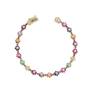 Spring Design Smycken Dainty Delikat Vacker Färgrik Rainbow CZ Flower Link Chain Women Girl Bracelet 211124