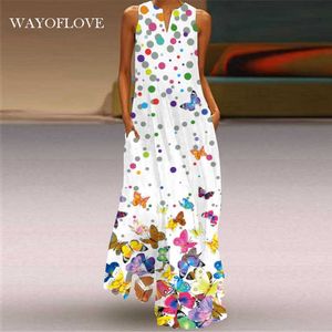 WAYOFLOVE Dot Beach Dress Bianco Casual Plus Size Abiti lunghi Estate Donna senza maniche Ragazza Maxi Dres 210602