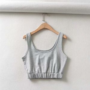 casual gray elastic waist summer sling tops female fashion solid sport short tank women vest femme 210421