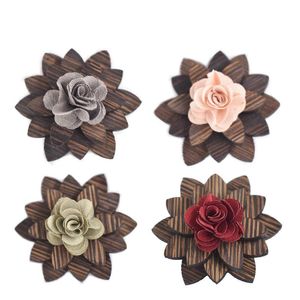 Wholesale flower corsage brooch for sale - Group buy Pins Brooches Men Women Layer Flower Wooden Handmade Groom Wedding Party Suit Shirt Wood Lapel Pins Tie Brooch Corsage Accessory
