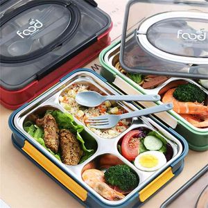 Lunch Box portatile Bento giapponese Scomparto Cucina Sigillato Contenitore per alimenti Regalo Stoviglie Acciaio inossidabile 304 210423