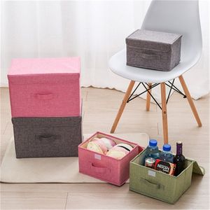 Bomull Linne Tyg Fällbara Förvaring Box Kids Toy Organizer Garderob Bin Container Bins Lådor Plast 210423