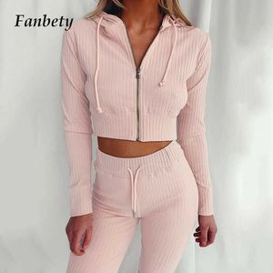 Kobiety Casual Casual Kapturem Knit Dwuczęściowe Zestawy Seksowne Panie Prawa Produkowane i spodnie sznurkowe Dresy Streetwear Slim Slim Garnitury Y0625