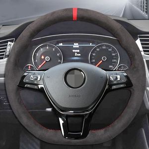 Non-Slip Car Reering Wheel Cover Black Suede DIY för Volkswagen VW Golf 7 MK7 New Polo Jetta Passat B8 Tiguan Sharan