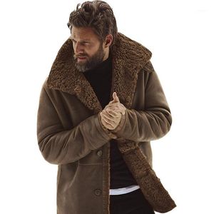 Homens de inverno masculino homens vintage jaquetas de couro casaco de pele falsa Brown motocicleta botão de shearling