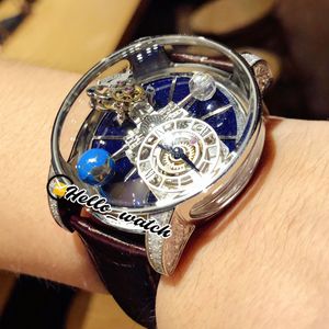 2021 TWF Rotating Blue Dial Watches CR7 EPIC X CHRONO Astronomical decoration Tourbillon Skeleton Swiss Quartz Mens Watch Steel Diamond Case Leather Hello_Watch