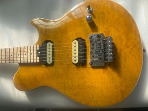 カスタムエドワードヴァンハロー軸黄色いqulitedメープルトップエレクトリックギターフロイドローズトレモロブリッジ