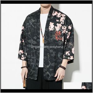 Abbigliamento casual Abbigliamento Drop Delivery 2021 Fashion Style Dragon Cardigan Camicie Uomo Hip Hop Streetwear Kimono Camicia da uomo giapponese Estate Joev