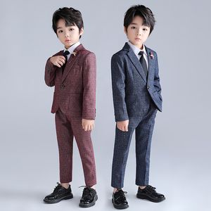 New Children Gentleman Boys Performance Outfits Clothing Sets Kids Boy's Lapel Bow Tie Long Sleeve Blazers Outwear Waist Pants shirt brooch 4pcs 5pcs Suits X014