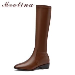 Knee High Boots Women Shoes Zipper Mid Heel Riding Round Toe Block Heels Long Ladies Autumn Winter Brown 40 210517 GAI GAI GAI