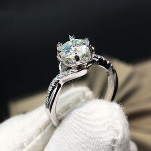 Ring aus 9-karätigem Weißgold, Diamant-Blumenform, Jahrestag, romantisch, trendig für Damen