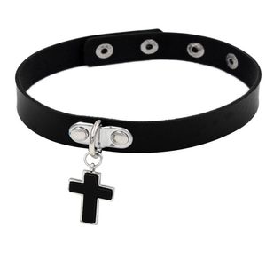 Wholesa Sexy Halsketten mit Kreuz-Anhänger, dunkler Punk-Halsband für Frauen, verstellbar, weiches PU-Leder, süßer Party-Gothic-Schmuck