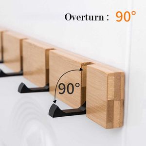 Creative Wall Hat Clothes Adhesive Solid Wood Wall Hangers Folding Coat Hook Wooden Wall Living Room Kitchen Toilet Bamboo Rack 210609