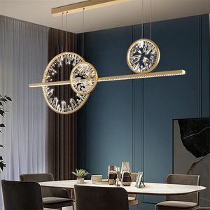 Modern LED Luster Creative Chandelier Matsal Kristall L￥ng pendellampa Restaurang Kaf￩ Bar rundringar h￤ngande ljuslampor