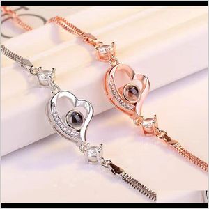 Charm Jewelry100 Languages Bracelet Heart Pendant Wedding Romantic I Love You Projection Bracelets For Women Ladies Girl Friend Gifts Drop D