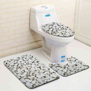 3 Piece Set Stone Printing Bath Mat Set Anti Slip Carpet Doormat Bathroom Cover Toilet Seat Mat Bath Rug Accessories for Toilet 211109
