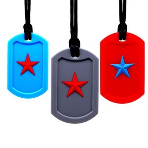 2021 Silikonhund Tag Pendant med Star Kids Teether Tanding Toys Oral Sensory Autism Chew Toy Silicone Halsband