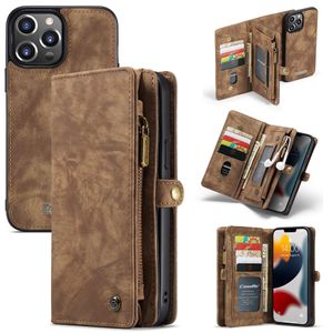 Portfel dla iPhone'a 15 14 14pro 13 12 11pro Max Samsung Galaxy S24 S23 S22 S21, 2 w 1 skórzany zamek błyskawiczny Odłączane magnetyczne 11 gniazda karty Pocket Pocket Case