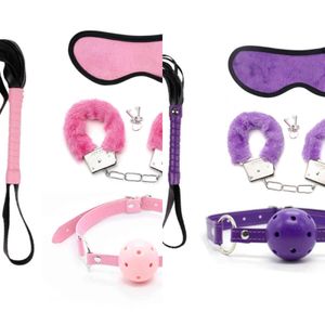 Bondages 4pcs Black Ball Gag Furry Handbojor BDSM Whip Eye Mask för Cosplay Vuxen Sex Toy Couples Kit 1122