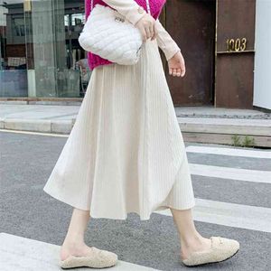 秋と冬の服の女性のファッションスリム弾性ウエスト女性ビッグスイングエレガントな編み物スカート210520