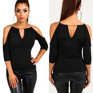 Fashion Cold Shoulder Blouse Women Casual Tops Black V-neck Office Shirt Summer Sexy Ladies Blouses Loose Clothes Femme Blusas