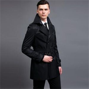 Lapel Double-breasted Trench Coats Man Spring Autumn Black Long Coat Men Clothes Slim Fit Overcoat Sleeve 2021 Designer Men's