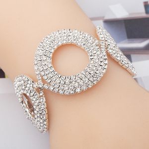 Pulseiras de cristal de strass de prata para mulheres moda jóias círculo pulseira de pulseira acessórios de casamento