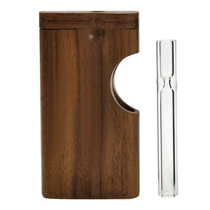 Portasigarette per tabacco in legno naturale con erbe secche Portasigarette in vetro spesso portatile Catcher Taster One Hitter Storage Wood Smoking Dugout Box Alta qualità DHL Free