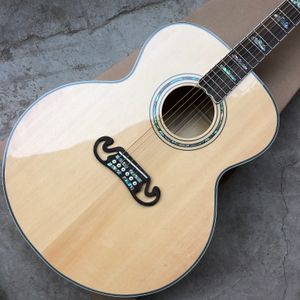 Custo Shop Spurce Top Doğal J200 Elektrikli Akustik Gitar Alev Maple Yan Geri