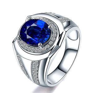 Cluster Anéis Sapphire Gemstones Azul Cristal para Homens Mulheres Zircon Diamantes Branco Ouro Prata Cor Argent Jóias Bijoux Band Presentes